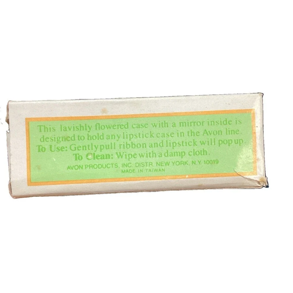 Vintage Avon 70s Floral Vinyl Lipstick Case with Mirror - Unused In Box